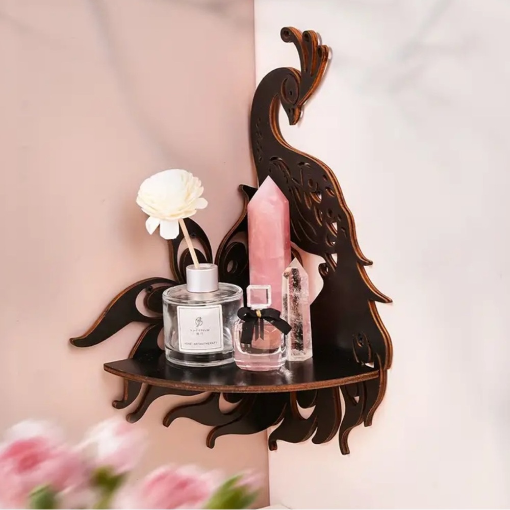 Peacock Shaped Láser Cut Floating Wooden Shelf